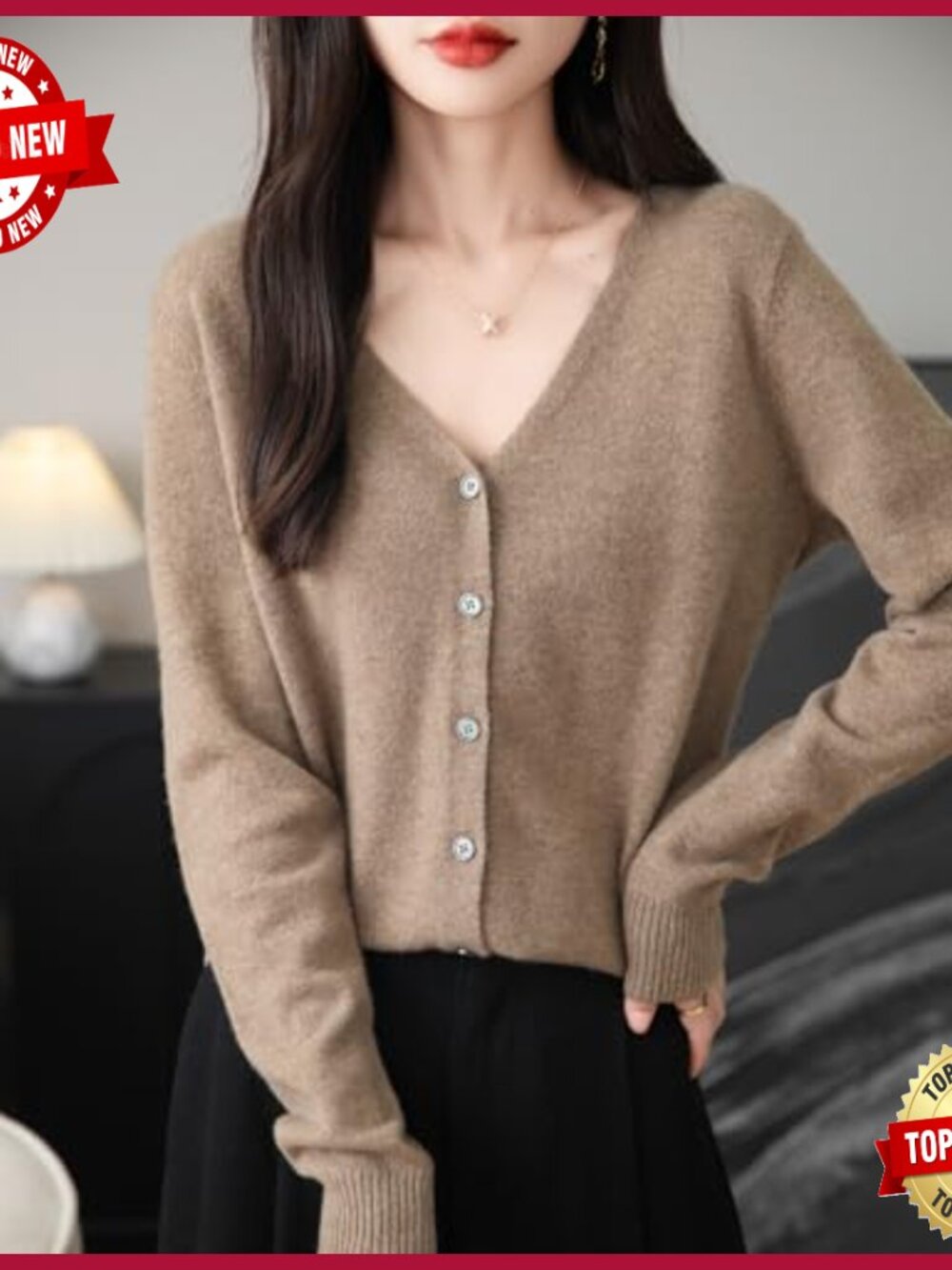 Women's 100% Merino Wool V-Neck Long Sleeve Lightweight Cardigan Sweater - Picture 4 of 6